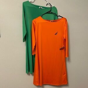 NWT set of 2 Nautica sun protection dresses., size M. Orange and green. Bright!